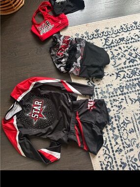 Kids' Red & Black Star Cheer Top and Shorts Set